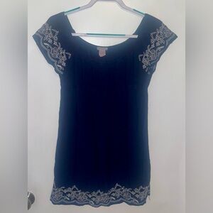 One Clothing Black Top with White Lace Detail